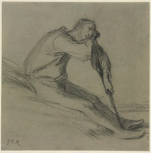 Seated Peasant Resting on a Hoe by Jean-François Millet, drawing