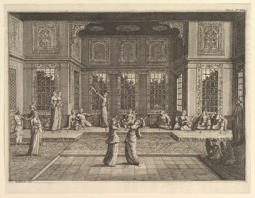The Seraglio (Aubry de La Mottraye, Travels throughout Europe, Asia and into Part of Africa..., London, 1724, vol. I, pl. 18) by William Hogarth, print, 1723-1724