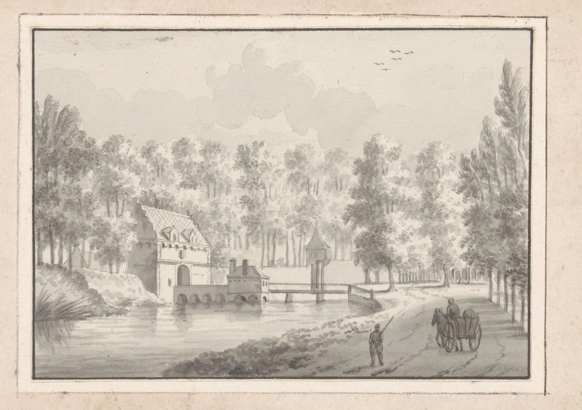 Gezicht op de voorpoort van Kasteel Buren by anonymous, drawing, 1750-1820