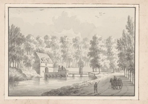 Gezicht op de voorpoort van Kasteel Buren by anonymous, drawing, 1750-1820