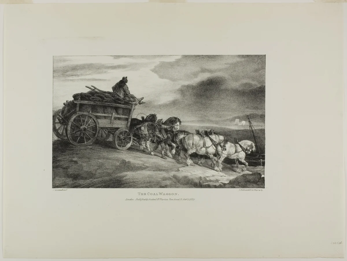 The Coal Wagon, plate 7 from Various Subjects Drawn from Life and on Stone (The English Suite) by Jean Louis André Théodore Géricault, print, 1821