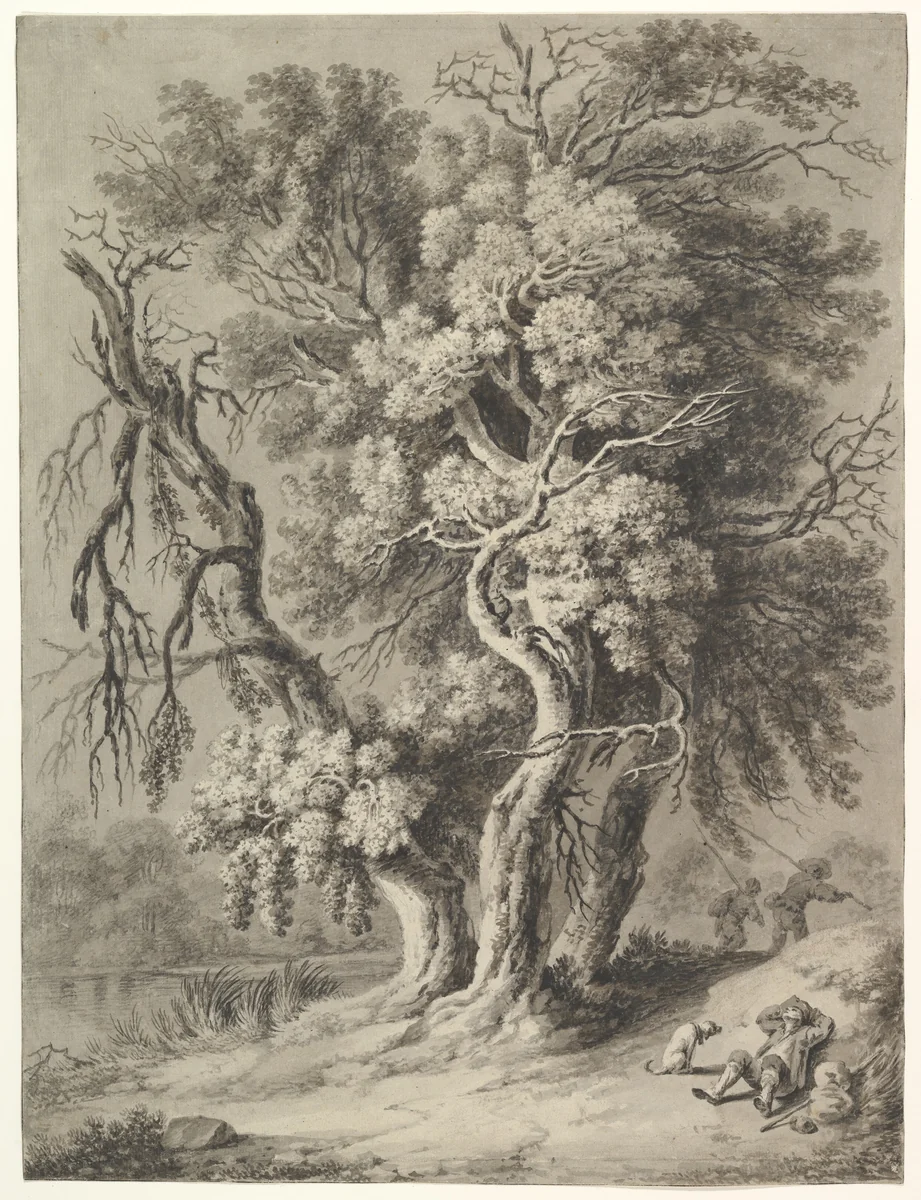Riverscape with Hikers and a Dog by Heinrich Theodor Wehle, drawing, 1778-1805