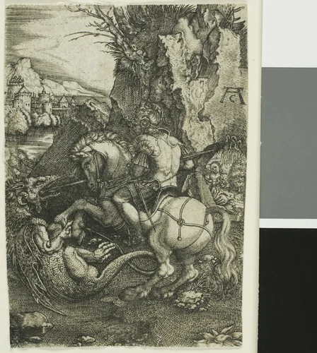 St. George on Horseback, Killing the Dragon by Allaert Claesz, print, 1500-1555