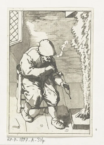 Man steekt zijn pijp aan by Anthonie van den Bos, print, 1778-1838