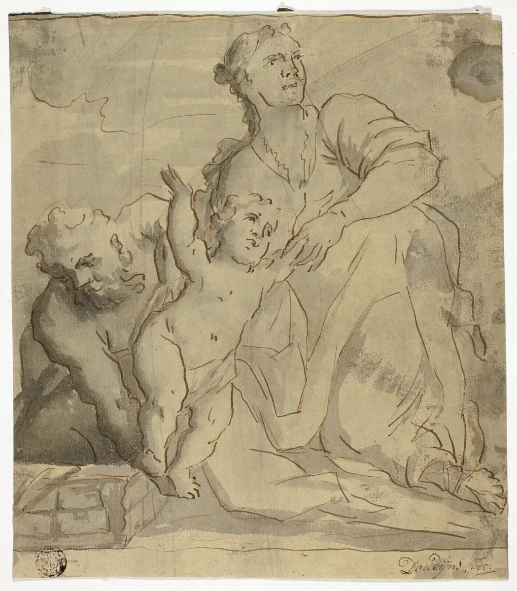 The Holy Family by Willem Doudijns, drawing, 1650-1697