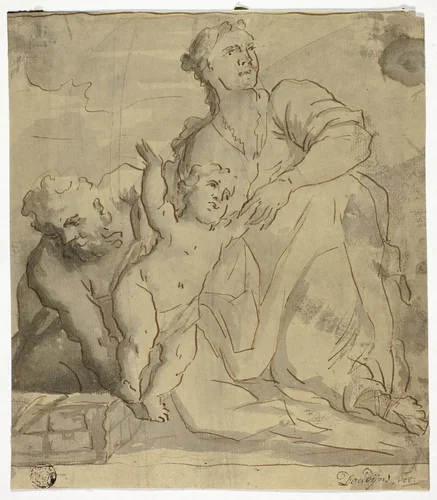 The Holy Family by Willem Doudijns, drawing, 1650-1697