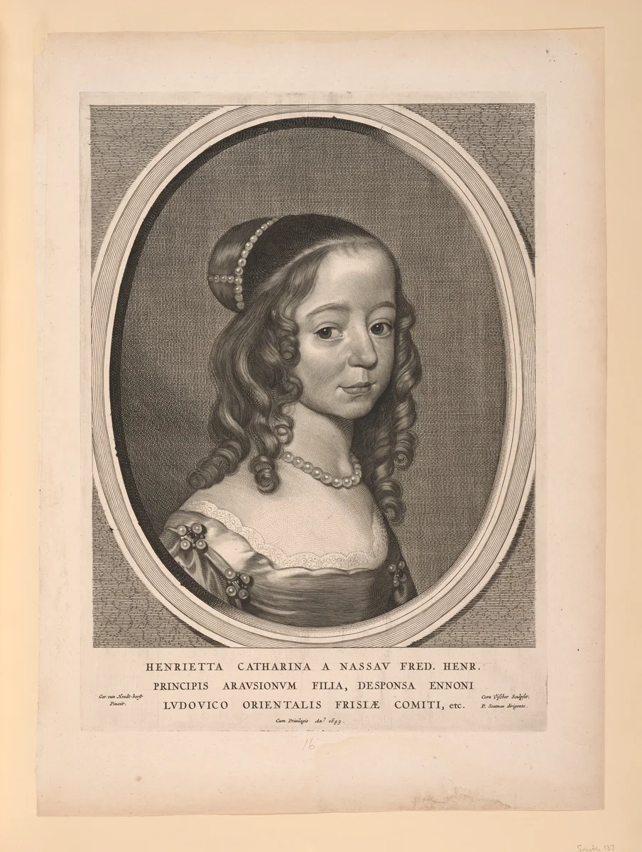 Henrietta Catharina, Princess of Orange Nassau, from Nine Portraits by Cornelis Visscher, print, 1649