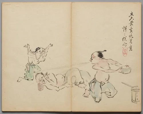 Cool Spray at Naptime from Sketch Album by Kawanabe Kyōsai (河鍋暁斎), book, 1855-1889