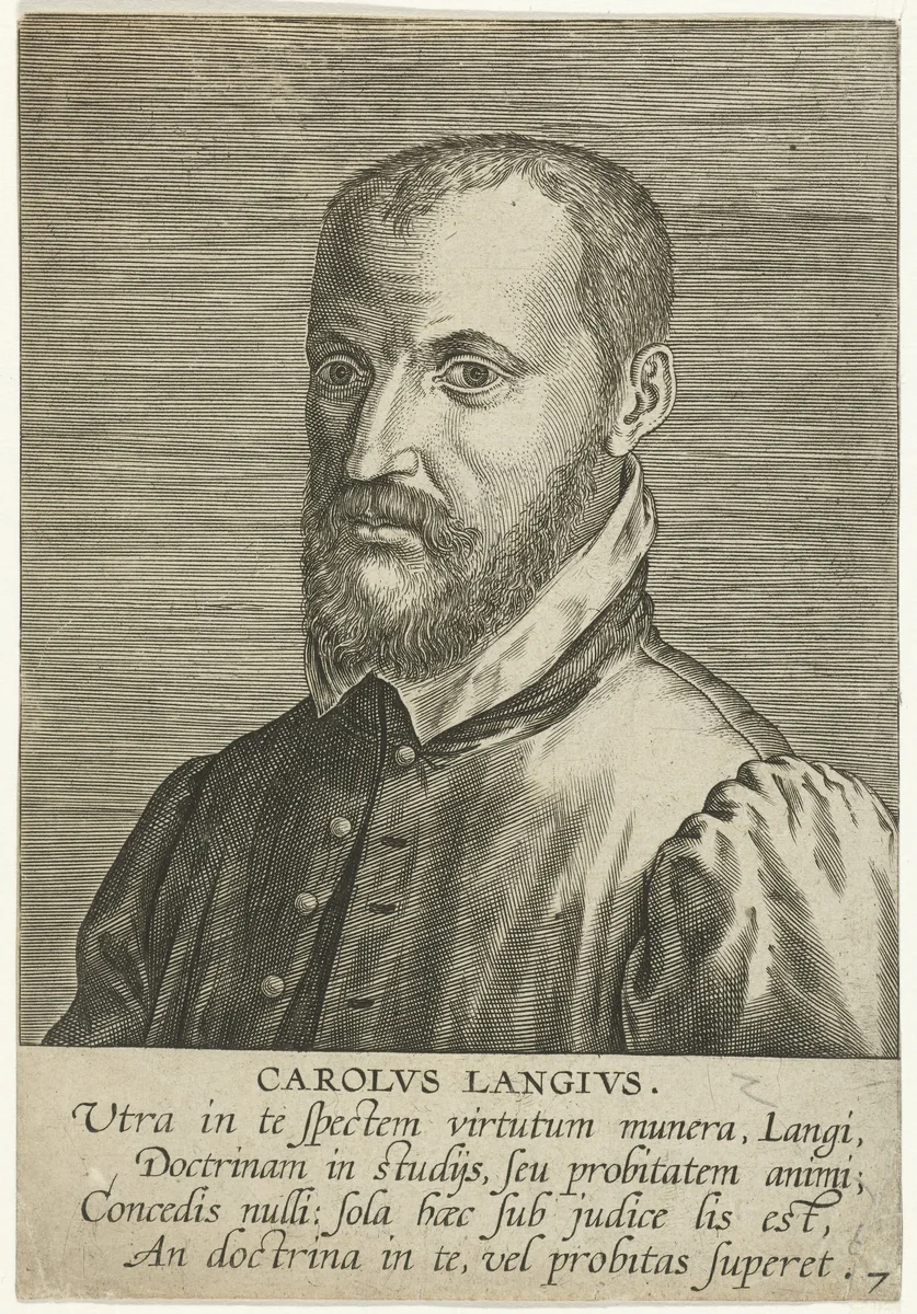 Portret van Charles de Langhe by Philips Galle, print, 1587-1608