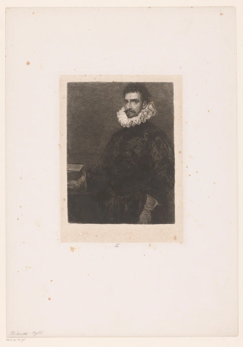 Portret van onbekende man met plooikraag by William Unger, print, 1847-1889