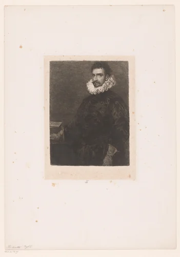 Portret van onbekende man met plooikraag by William Unger, print, 1847-1889