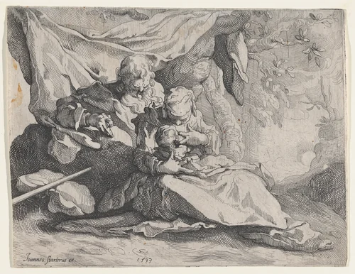 The Rest on the Flight into Egypt by Gerrit Pietersz. Sweelink, print, 1593