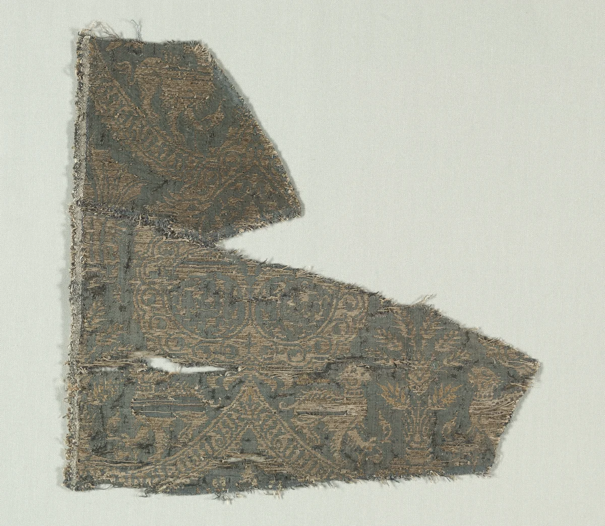Silk with Dogs and Arabic Script in Swaying Bands by Unknown, textile, 1370-1400