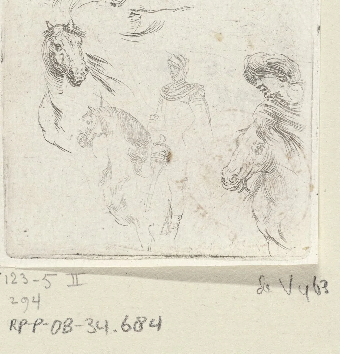 Drie mannen te paard by Stefano della Bella, print, 1620-1664