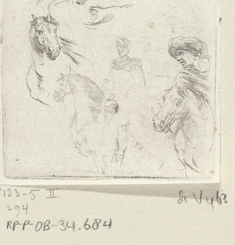 Drie mannen te paard by Stefano della Bella, print, 1620-1664