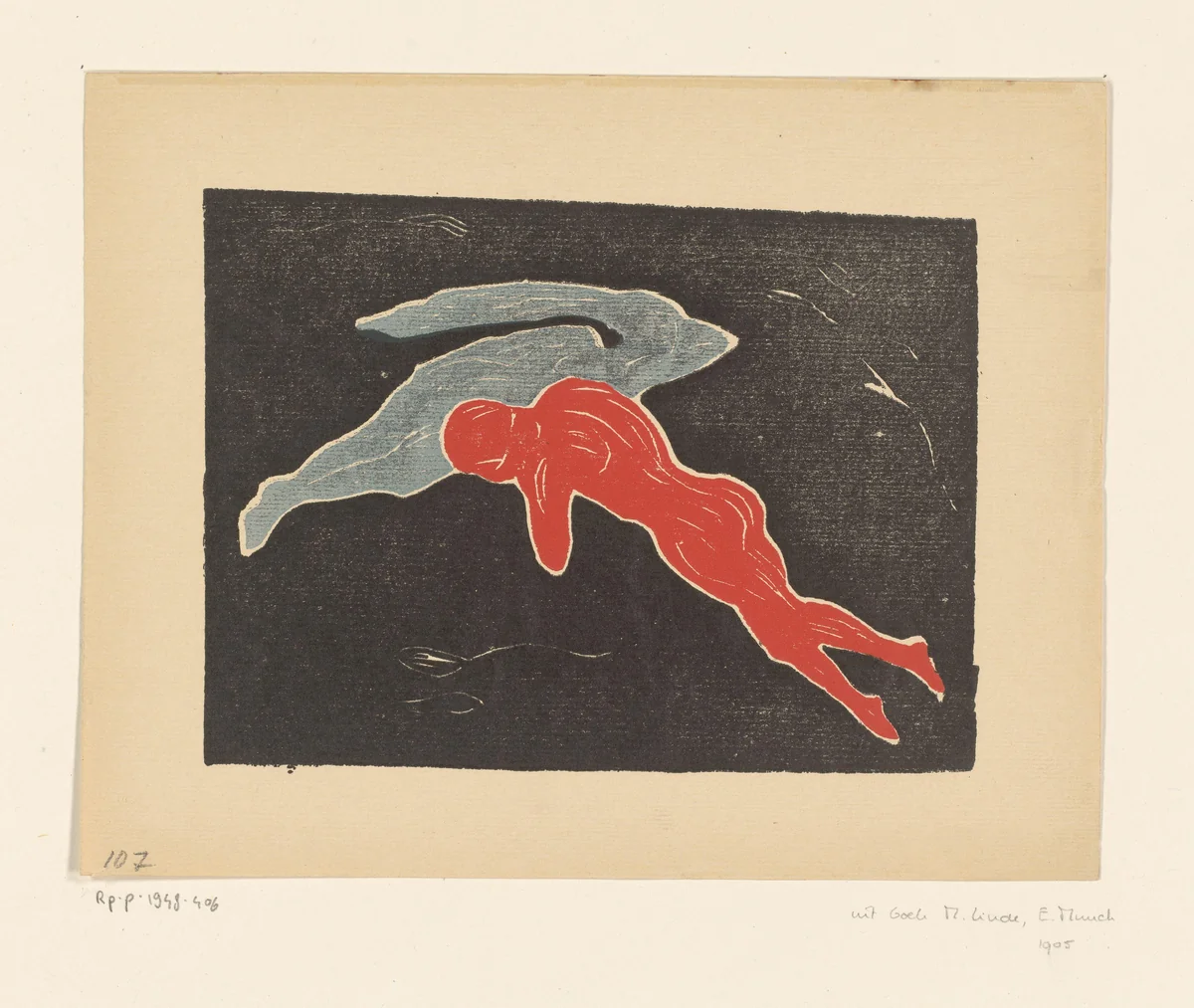 Twee zwevende figuren by Edvard Munch, print, 1898-1899