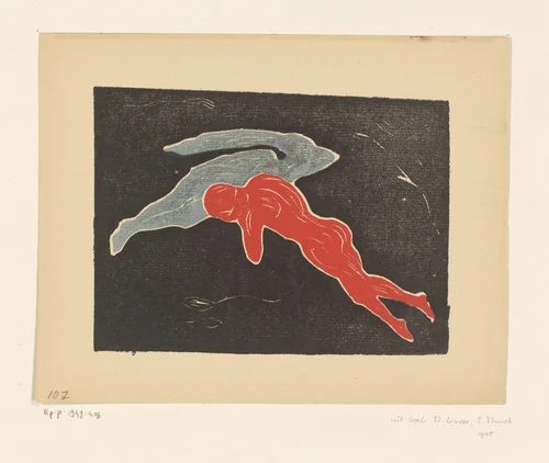 Twee zwevende figuren by Edvard Munch, print, 1898-1899