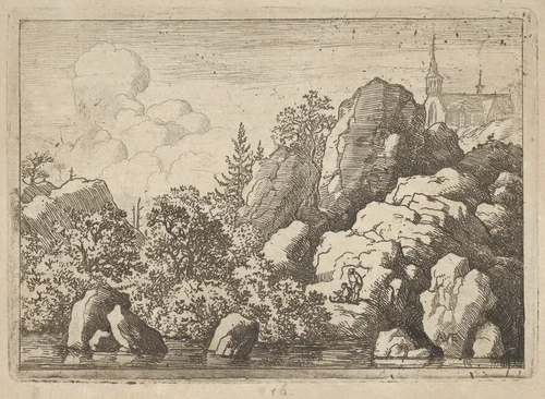 The Church on the Hill by Allart van Everdingen, print, 1621-1675