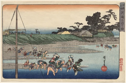 Gathering Shellfish at Low Tide at Susaki, from the series Famous Places in Edo by Utagawa Hiroshige (歌川広重), print, 1834-1837