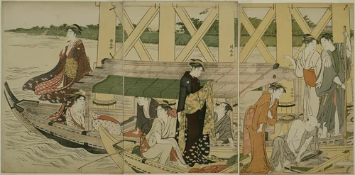 Pleasure Boats below Azuma Bridge by Torii Kiyonaga (鳥居清長), print, 1779-1789