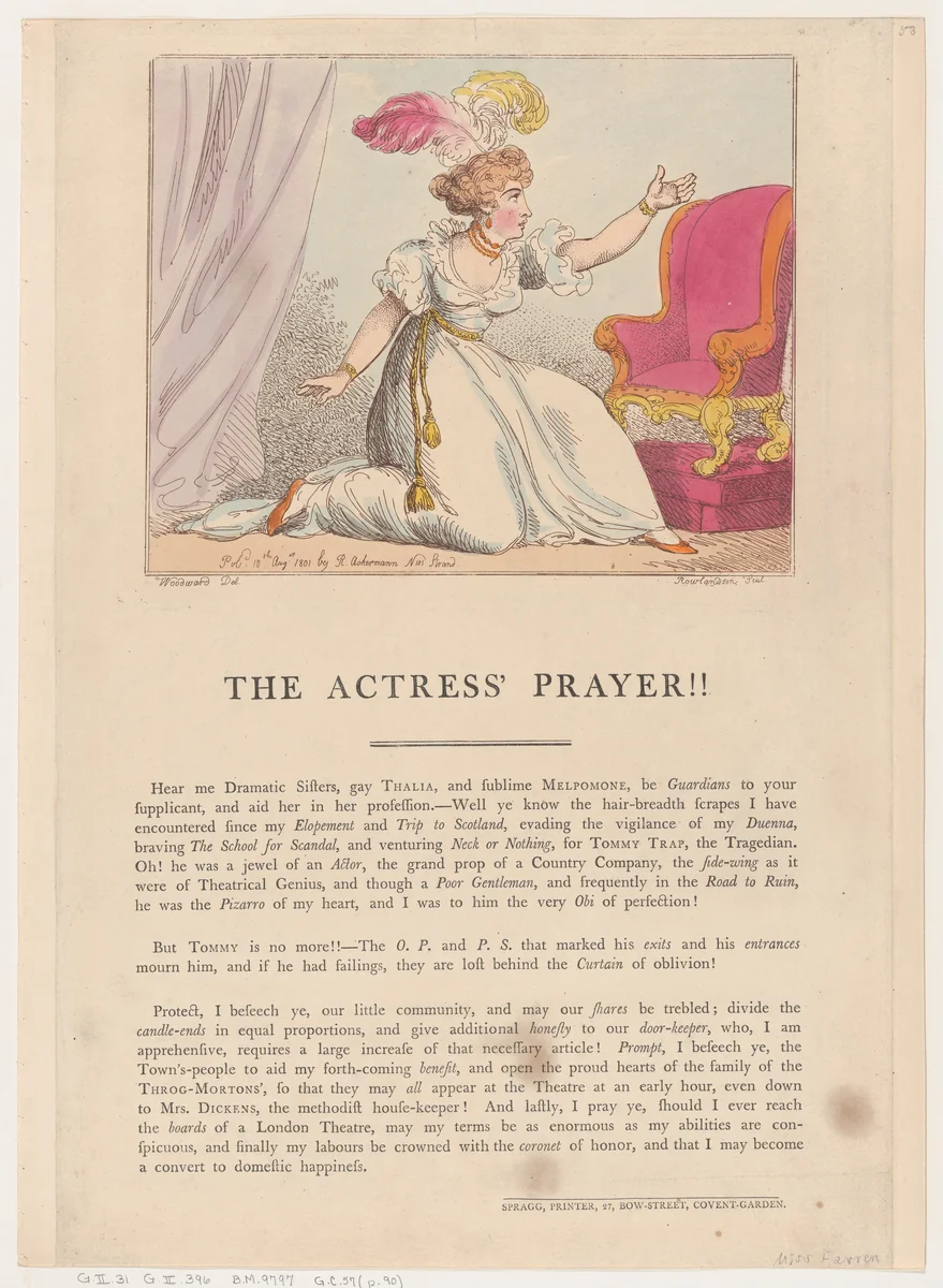 The Actress' Prayer!! by Thomas Rowlandson, print, 1801