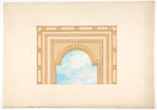 Partial design for a decorated ceiling painted with clouds by Jules-Edmond-Charles Lachaise, drawing, 1830-1897