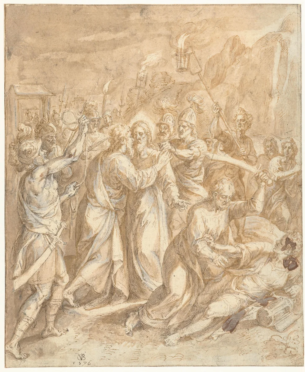 Gevangenneming van Christus by Chrispijn van den Broeck, drawing, 1576