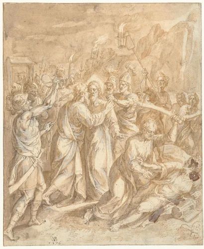 Gevangenneming van Christus by Chrispijn van den Broeck, drawing, 1576