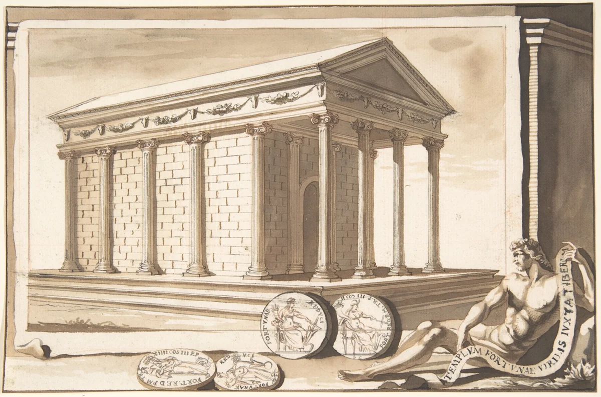 A Reconstruction of the Temple of Fortuna by Jan Goeree, drawing, 1690-1704