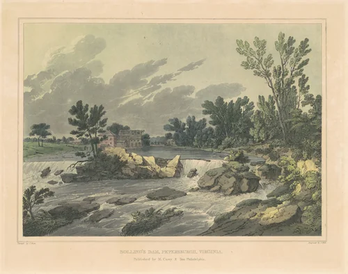 Bolling's Dam, Petersburgh, Virginia by John Hill, print, 1821