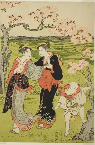 Cherry Blossom Viewing at Asuka Hill by Torii Kiyonaga (鳥居清長), print, 1782-1797