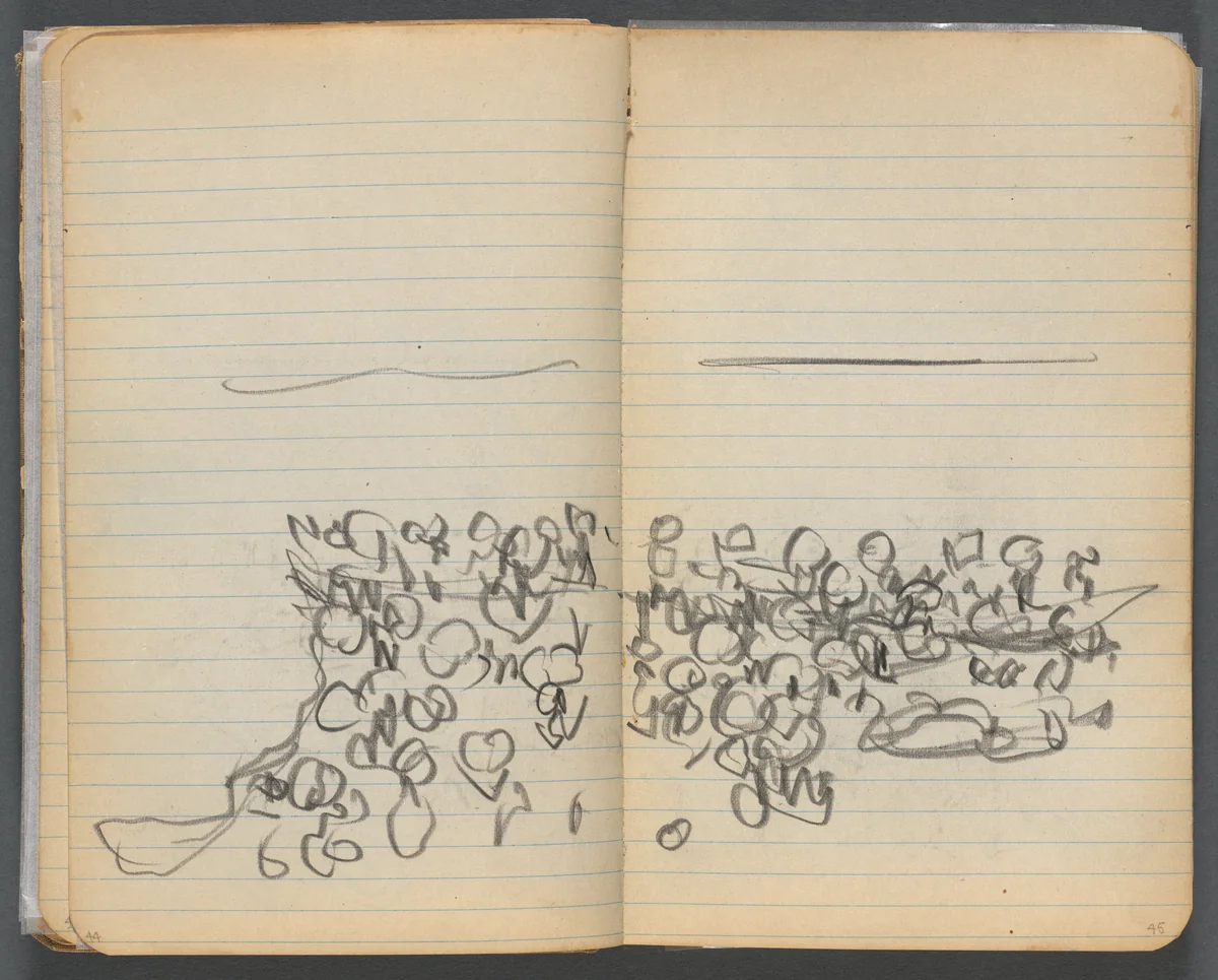 Sketchbook, page 044 & 45: Beach View by Maurice Prendergast, book, 1905-1910