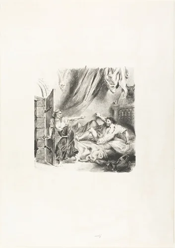 Fronte-boeuf and the Witch, from Ivanhoe by Eugène Delacroix, print, 1829