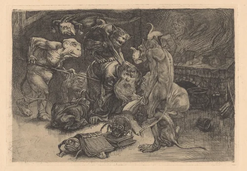 Verzoeking van de heilige Antonius by Johannes Josephus Aarts, print, 1881-1934