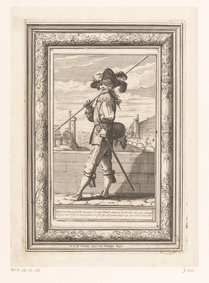 Piekdrager in harnas, gekleed volgens de mode van ca. 1630 by Abraham Bosse, print, 1639