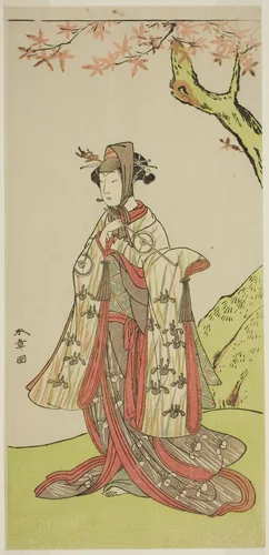 The Actor Iwai Hanshiro IV as Princess Sakura (Sakura Hime) in the Play Wada Sakamori Eiga Kagami, Performed at the Nakamura Theater in the Third Month, 1773 by Katsukawa Shunsho (勝川 春章), print, 1768-1778