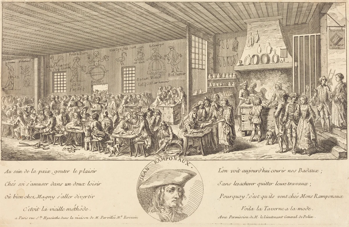 Cabaret of Ramponaux by Benoît-Louis Prévost, print, 1755-1765