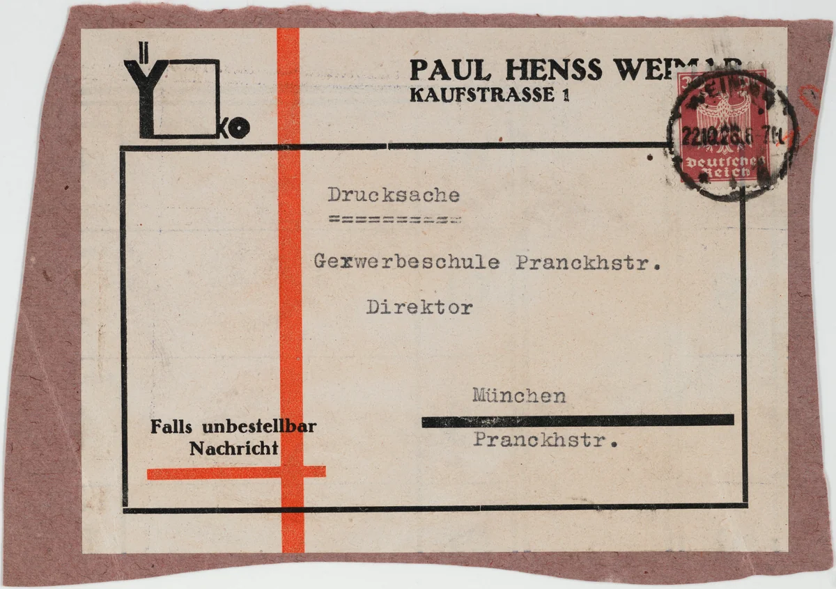 Stationery envelope label for YKO by Joost Schmidt, design, 1926