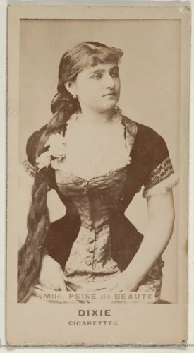 Mlle. Peise de Beaute, from the Actors and Actresses series (N45, Type 7) for Dixie Cigarettes by Allen & Ginter, photograph, 1885-1891