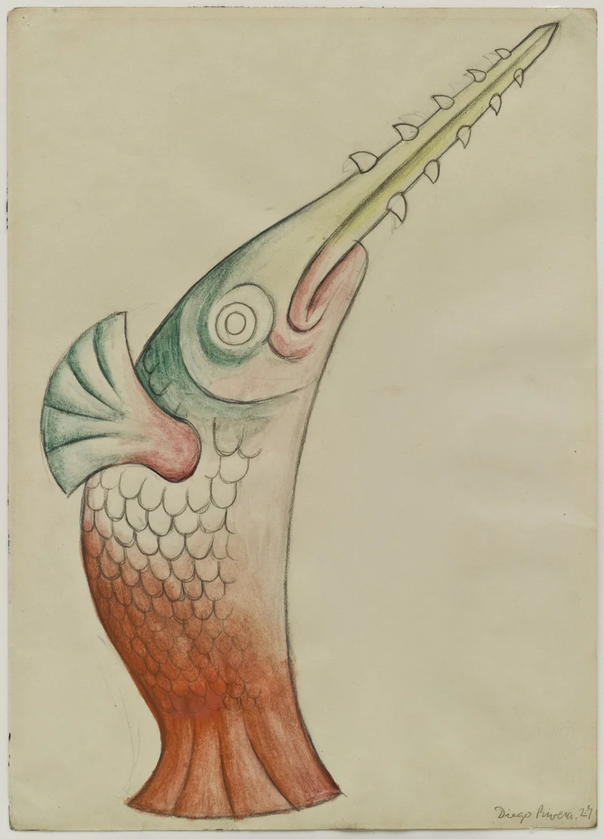 Swordfish. Costume design for the ballet H.P. (Horsepower) by Diego Rivera, drawing, 1927