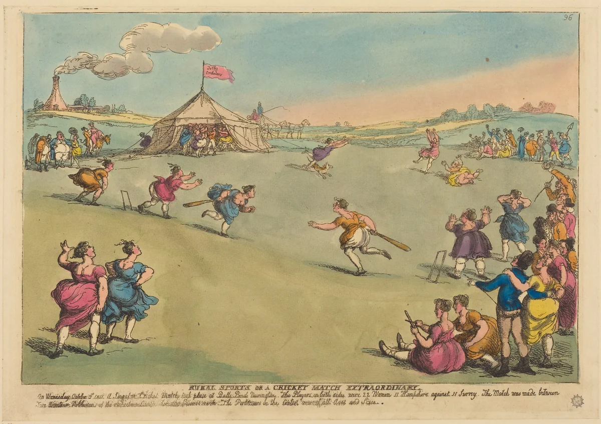 Rural Sports or a Cricket Match Extraordinary by Thomas Rowlandson, print, 1811
