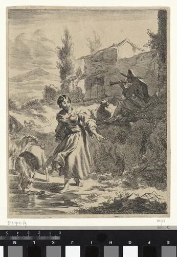 Fluitspelende herder by Jan de Visscher, print, 1643-1692
