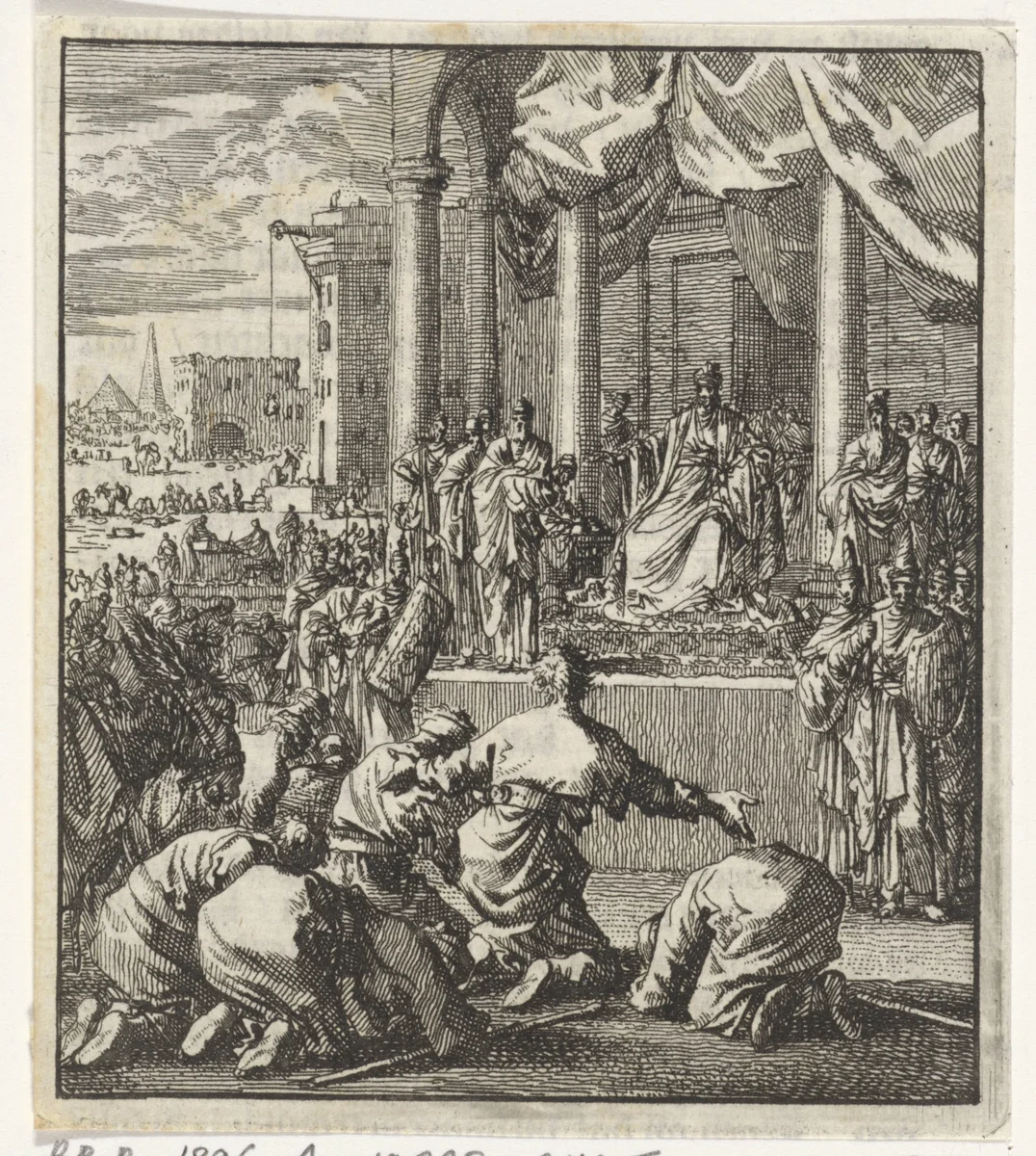 Zonen van Jakob knielen voor Jozef by Jan Luyken, print, 1706