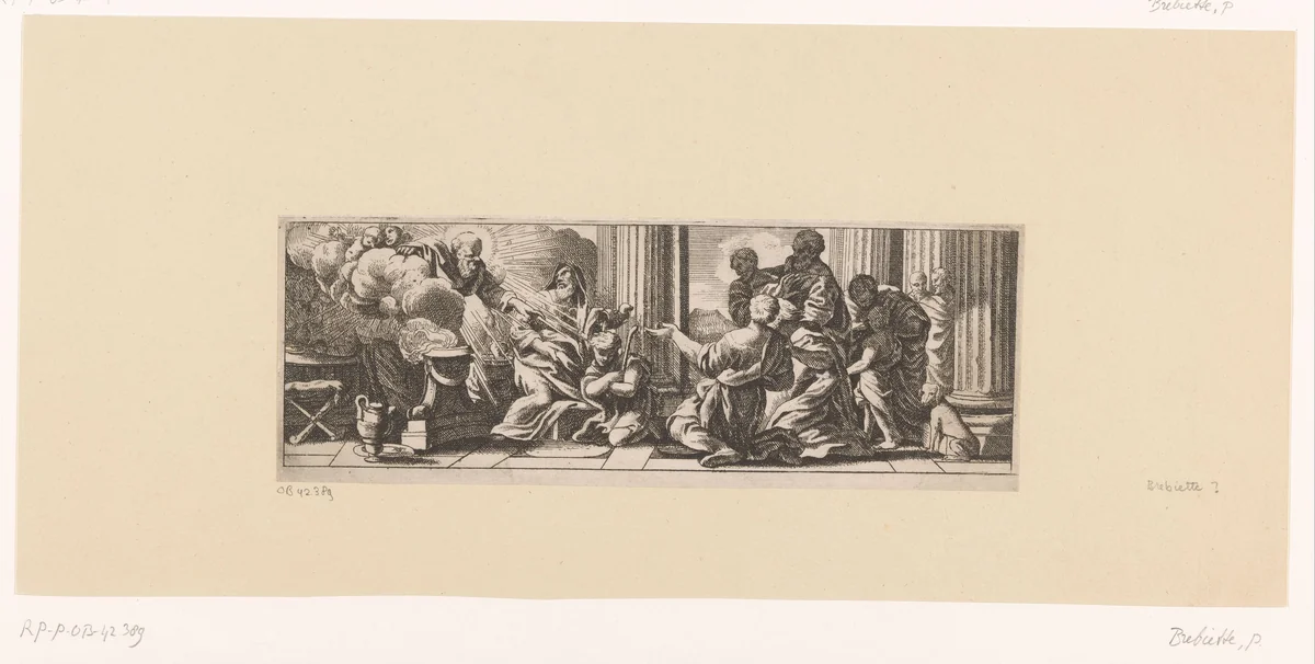 Gehurkte jongeman wordt in een tempel gedoopt en goddelijk bezield by Pierre Brebiette, print, 1608-1650