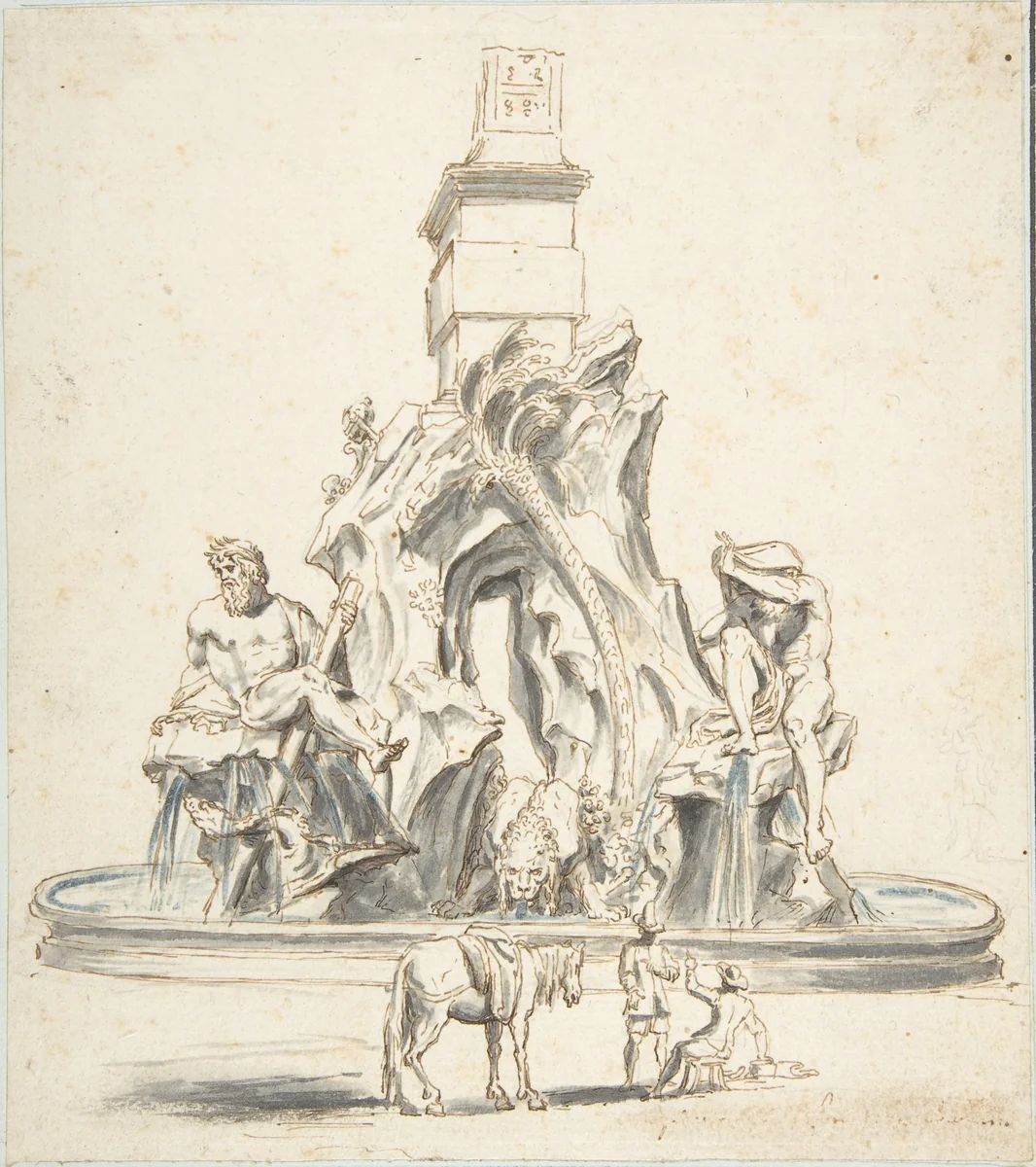 Bernini's Fountain of the Four Rivers in Piazza Navona, Rome by anonymous, drawing, 1700-1800