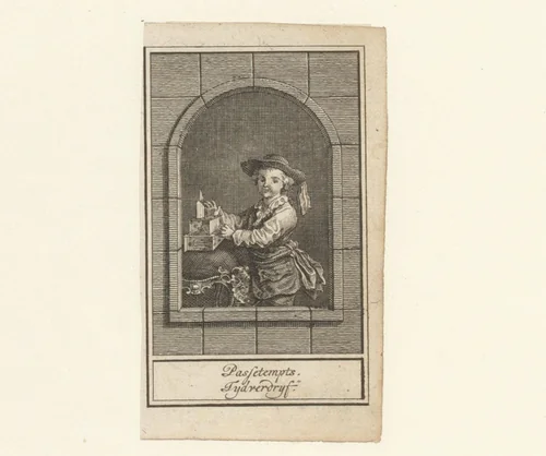 Jongen speelt met een kistje by anonymous, print, 1700-1799