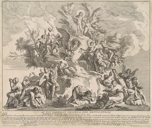 The Prima Macchina for the Chinea of 1739: Mount Parnassus with Apollo, the Muses, and Pegasus by Miguel de Sorellò
Pierre Parrocel
Michelangelo Specchi, print, 1739