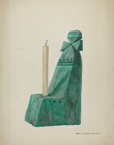 Painted Wooden Candle Stick, with Grooves andCircles by Majel G. Claflin, index of american design, 1937