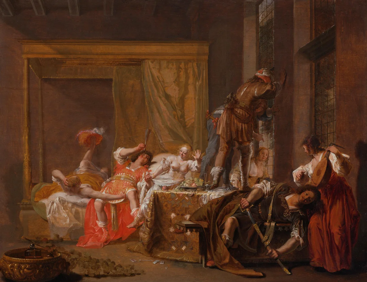 Scene from the Wedding of Messalina and Gaius Sillius by Nicolaes Knupfer, painting, 1645-1650