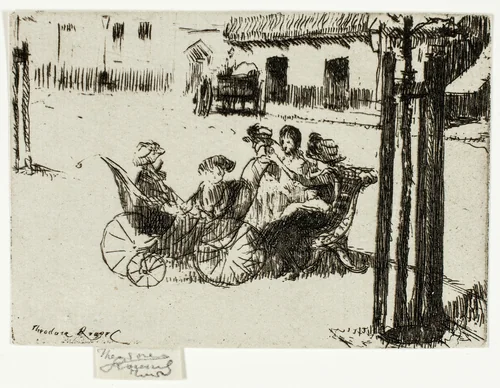 Little Girls and Perambulators, Chelsea Embankment by Theodore Roussel, print, 1888-1889